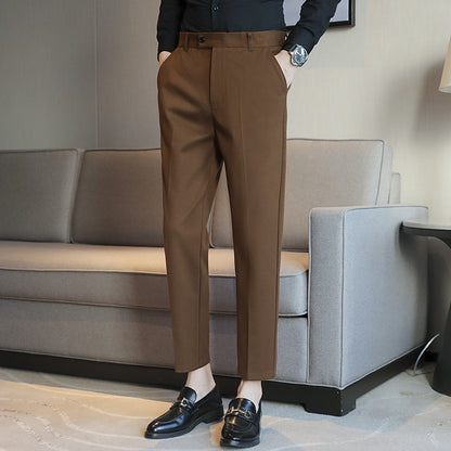 Straight Elastic Slim Fit Brown Pants