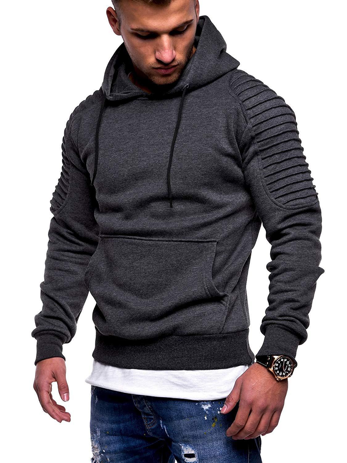 Striped Pleated Raglan Sleeve Men's Hoodie