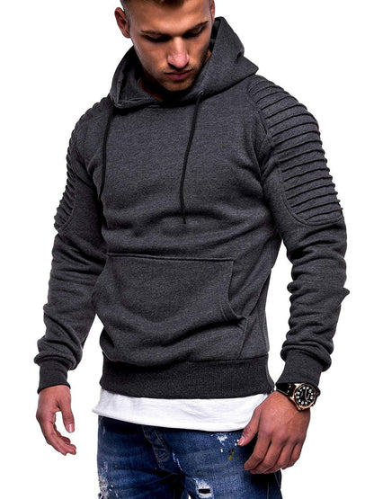 Striped Pleated Raglan Sleeve Men's Hoodie