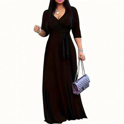 Elegant Half-Sleeve Belted Waist Women's Dress