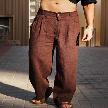 Men's Linen Pleated Wide-leg Pants