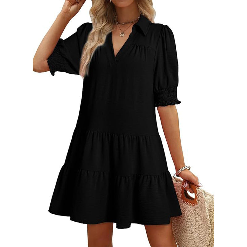 Polo Collar Half Pleated Dress