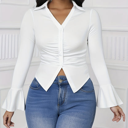 Ladies' Elegant Cinched Belly, Flared Sleeves, Back Strap Shirt