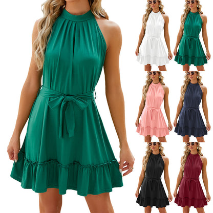 Round Neck Halter Lace-up Dress Women