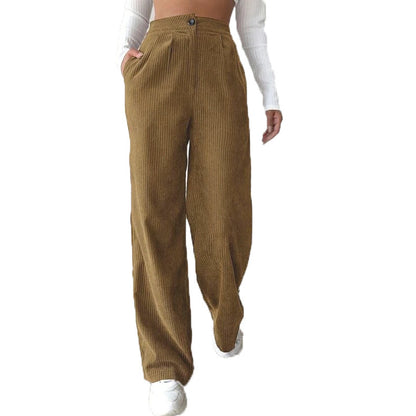 High Waist Pants Corduroy Baggy Straight Trousers
