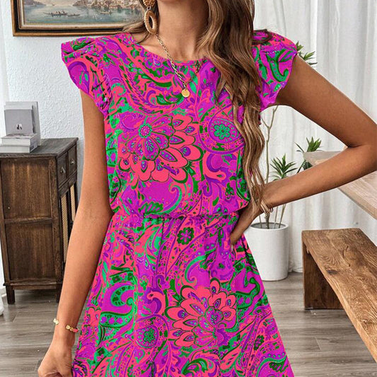 Ruffle Sleeve Slim Fit A- Line Midi Dress