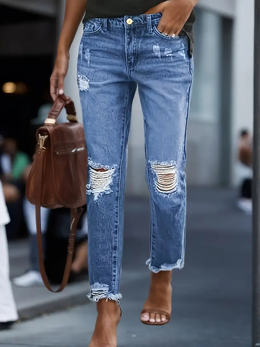 Stretchy Boyfriend Ripped Jeans For Women