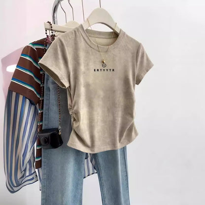 European Cargo Shoulder Tie-dyed Short-sleeved