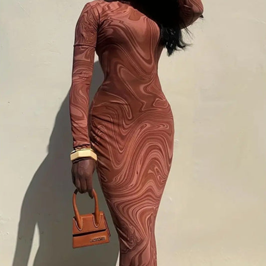 Ladie's Mid-collar Sexy Polyester Hip Dress