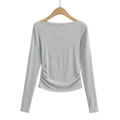 Pure Hot Girl Sexy Off-the-shoulder Pleated Long Sleeve