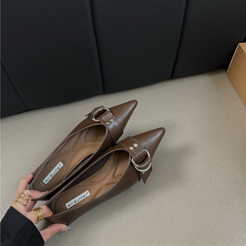 French Flat Bottom Pumps Metal Belt Buckle Soft Shoes