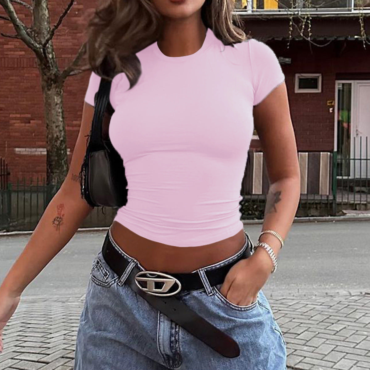 Top Waist Short Slim Fit Midriff-baring T-Shirt