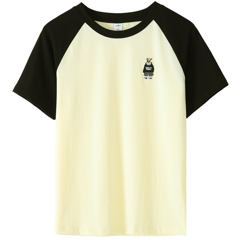 Retro Embroidered Bear Loose T-shirt