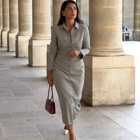Lapel British Style Long Sleeve Dress