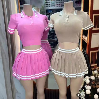 Trendy Tops Pleated Skirt Two-piece Set