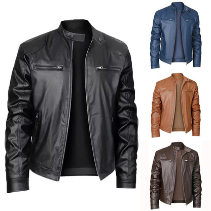 Men's Slim Fit Leather Jacket Zipper