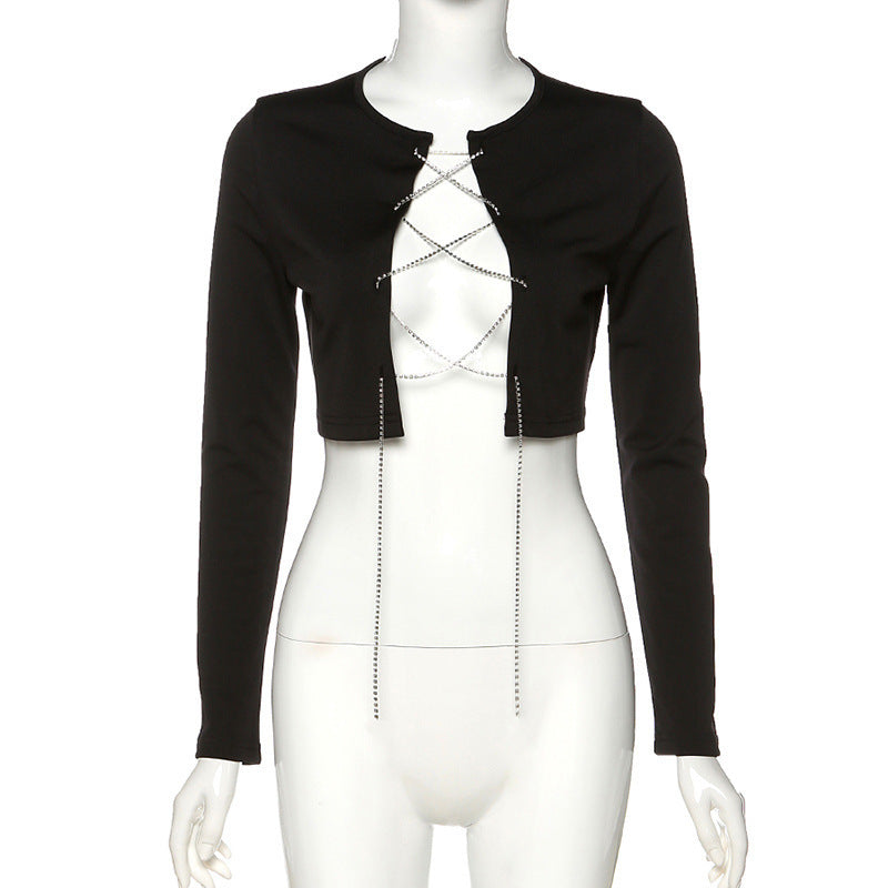 Women's Crew Neck-Tie Crop Slim Fit T-Shirt