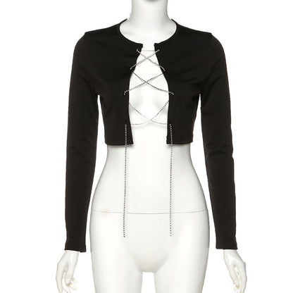 Women's Crew Neck-Tie Crop Slim Fit T-Shirt