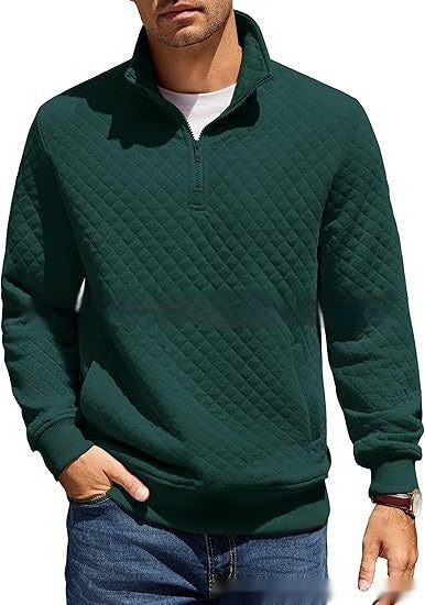 Men's Long Sleeve Knitted Zip Pullover Plaid Sweatshirt