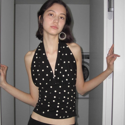 Sleeveless Polka Dot Brace Vest Slim-fit