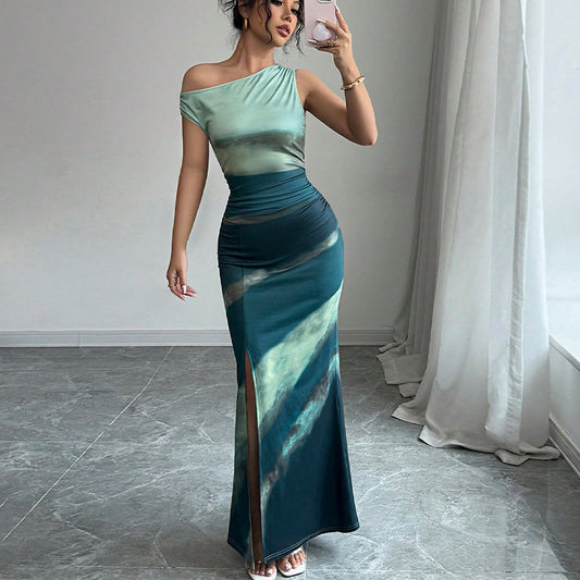 Slim Fit Dress Slant Shoulder