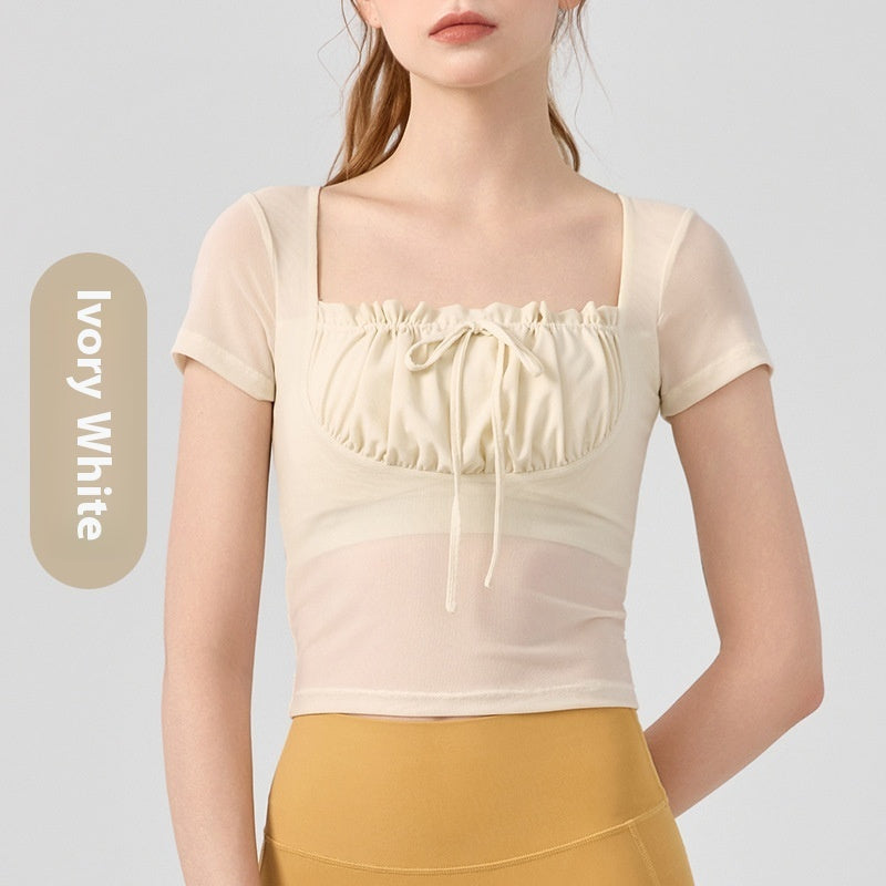 Lace Pleated Top Short Sleeve