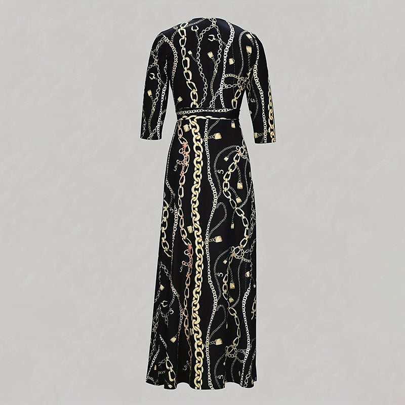 Elegant Half-Sleeve Belted Waist Women's Dress