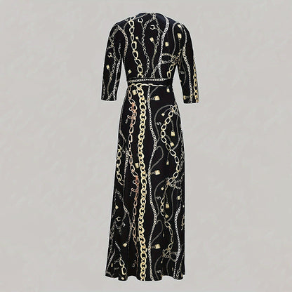 Elegant Half-Sleeve Belted Waist Women's Dress
