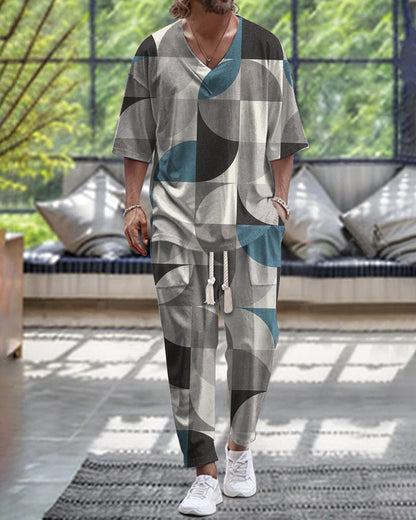 Beautiful Cropped Sleeves V-neck Trousers Suit