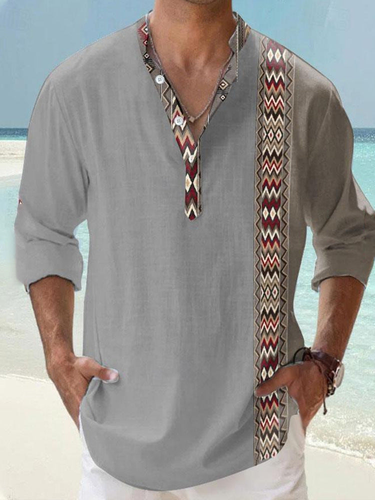 Thin Bamboo Linen Hawaiian Long Sleeve T-Shirt
