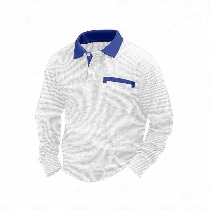 Men's Long-sleeved Waffle Polo T-Shirt