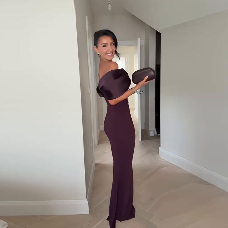 Slim-fit Waist Sheath Off-the-shoulder Dress