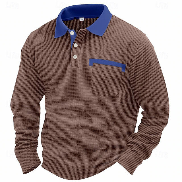 Men's Long-sleeved Waffle Polo T-Shirt