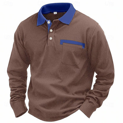 Men's Long-sleeved Waffle Polo T-Shirt
