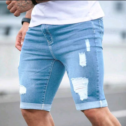 Nice Blue Multi-hole Design Denim Shorts