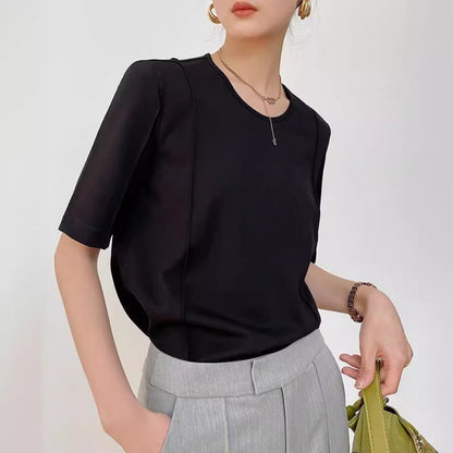 Solid Color Design Half Sleeve Round Neck T-shirt