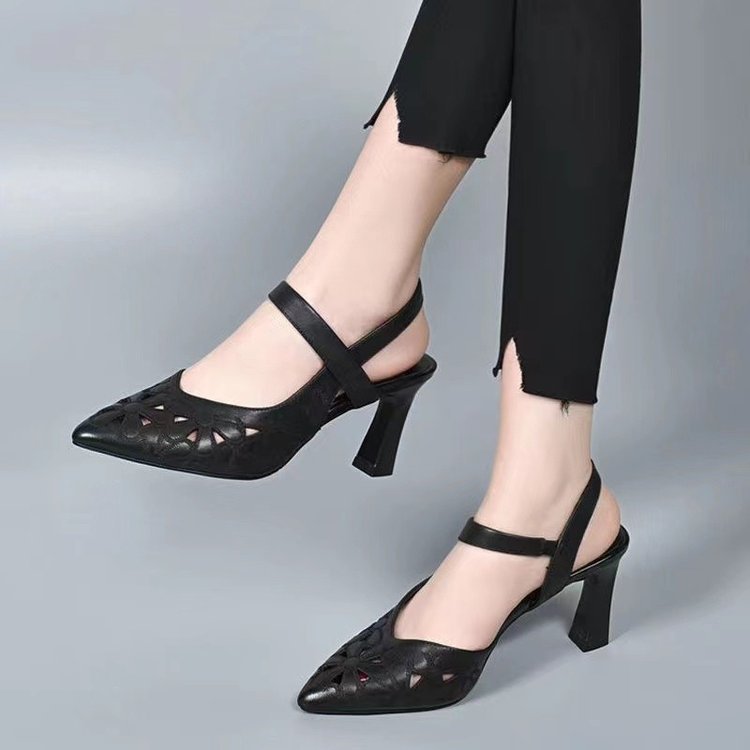 Soft Leather Hollowed Toe Box High Heels