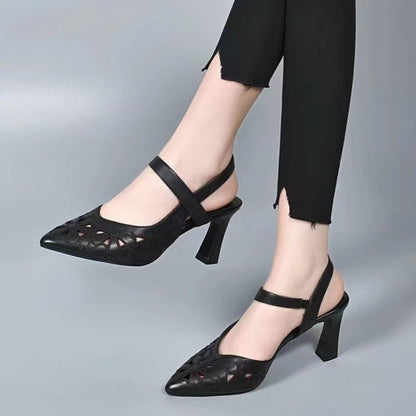 Soft Leather Hollowed Toe Box High Heels