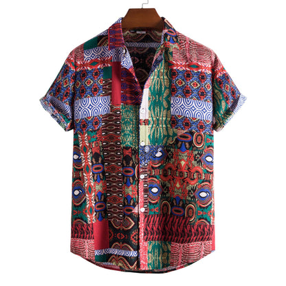 Plus Size Men's Fashion Digital Short Sleeve Shirt