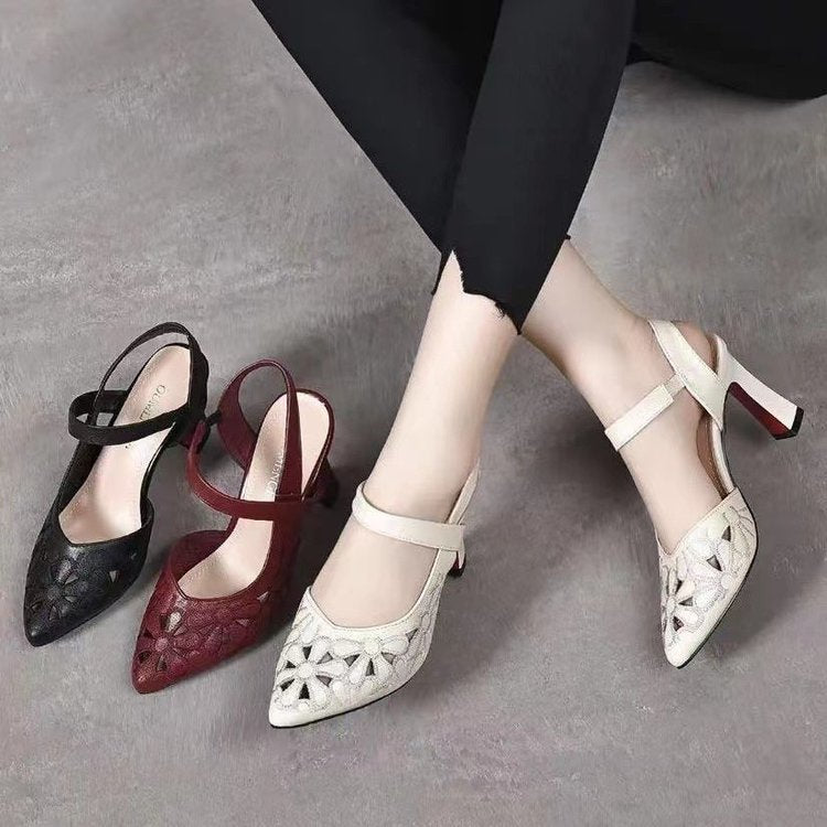 Soft Leather Hollowed Toe Box High Heels