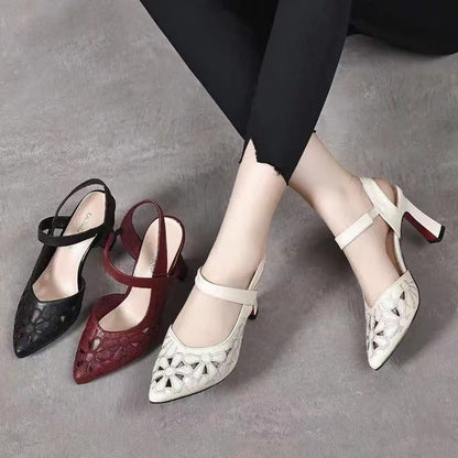 Soft Leather Hollowed Toe Box High Heels