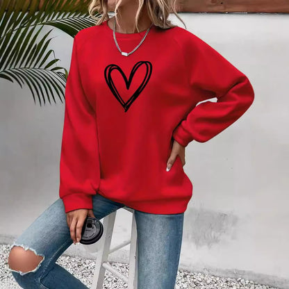 Heart Round Neck Long Sleeve Sweatshirt Tops