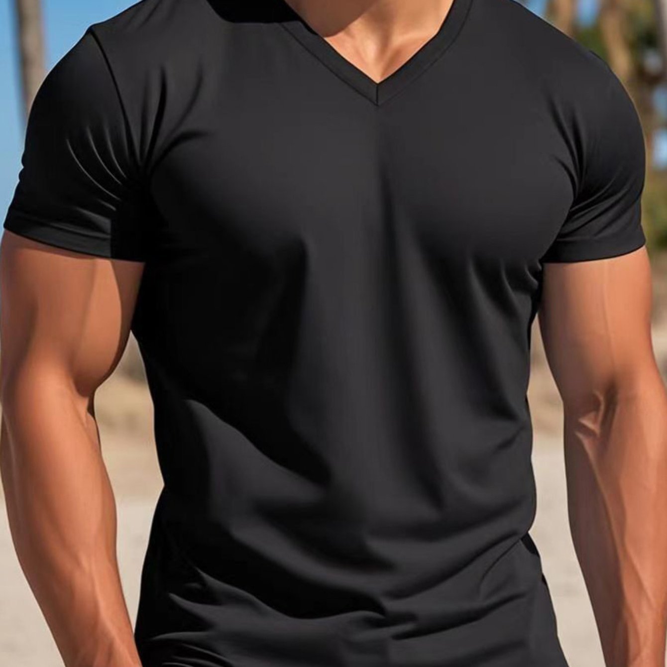 Men's V-neck T-shirt Smooth