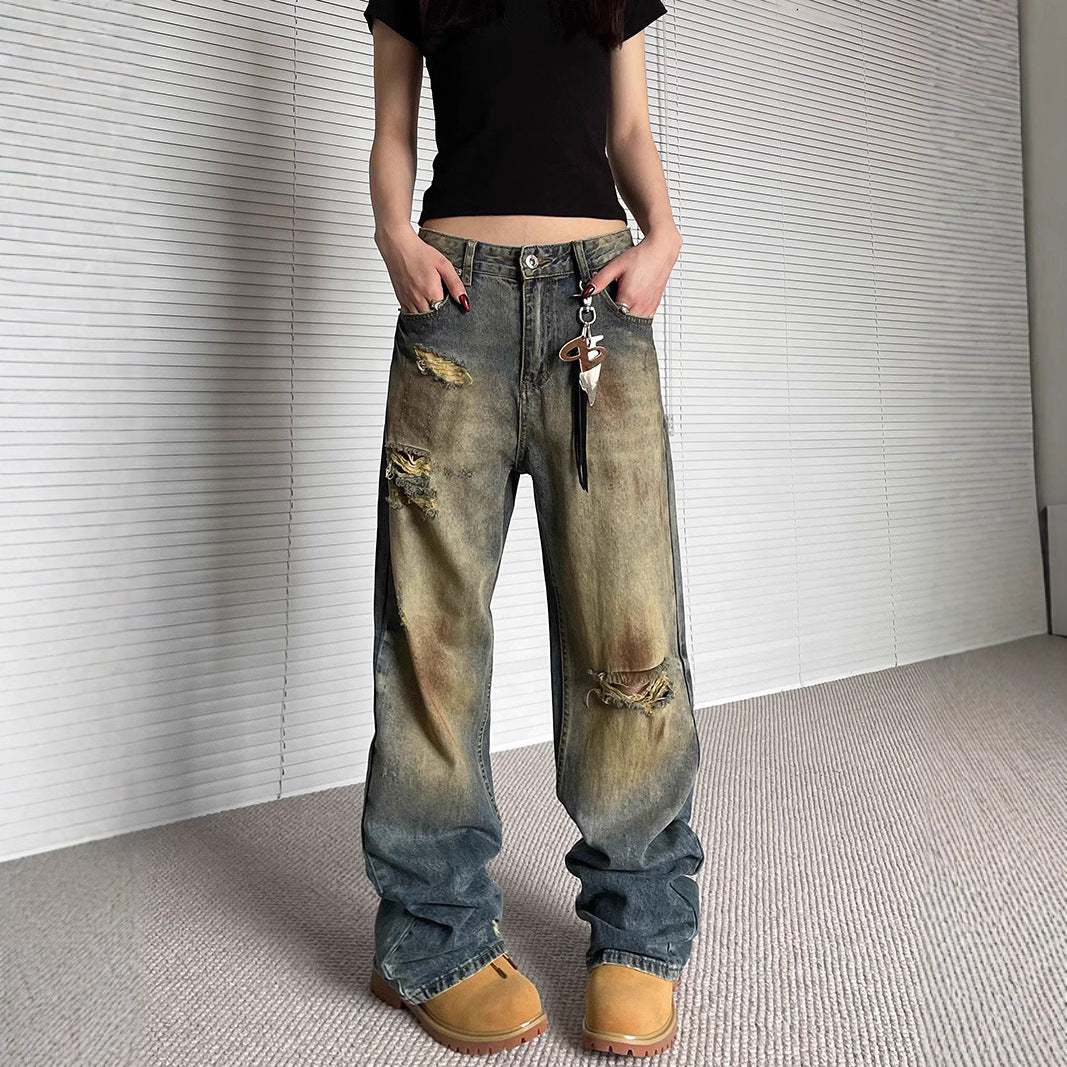 Old Ripped Jeans Loose Straight Wide Leg
