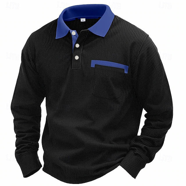 Men's Long-sleeved Waffle Polo T-Shirt