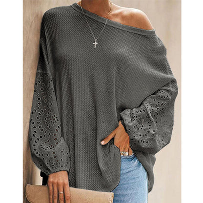 Loose Diagonal Long Sleeve Off-shoulder Top