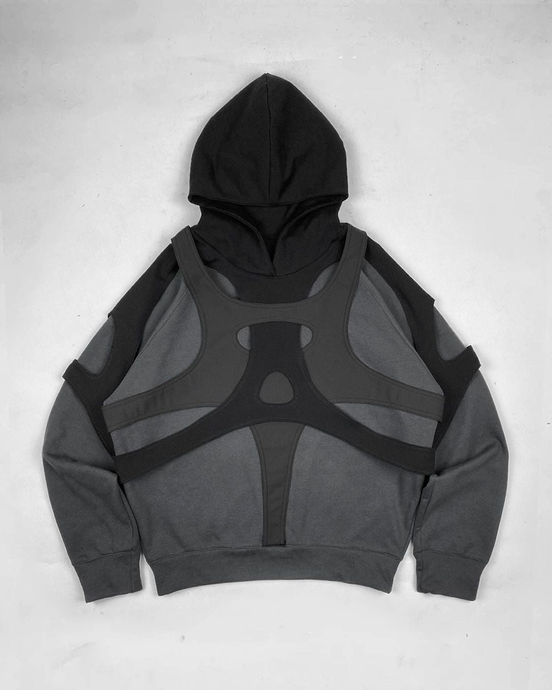 Women Stitching Black Zipper Hooded Sweatshirt