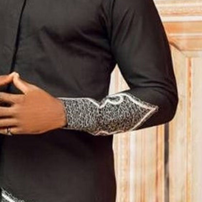 Ethnic Style Black Cotton Slim Fit Shirt