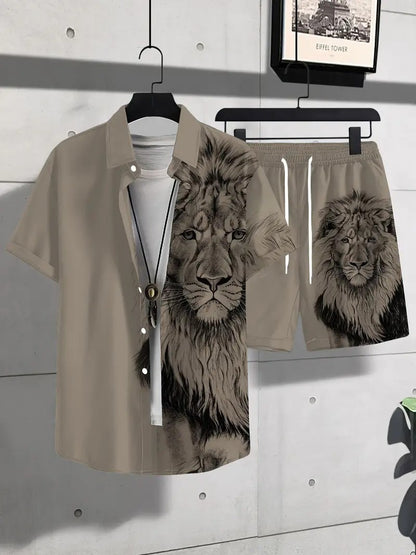 Fashion Trend Animal PatternSleeve Shirt Shorts Suit