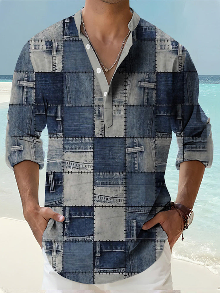 Thin Bamboo Linen Hawaiian Long Sleeve T-Shirt